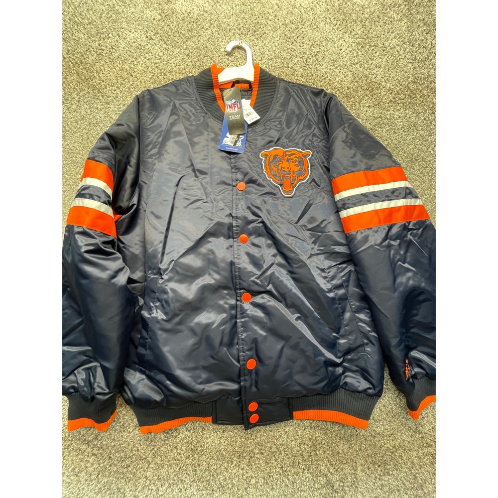 Starter Chicago Bears Jacket Mens M Navy NEW Satin Bomber Snap Front 1698